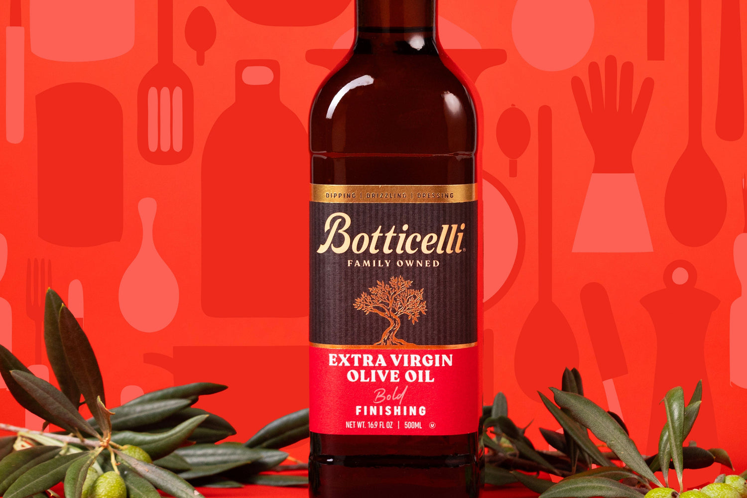 Finishing Extra Virgin Olive Oil with ingredients next to it