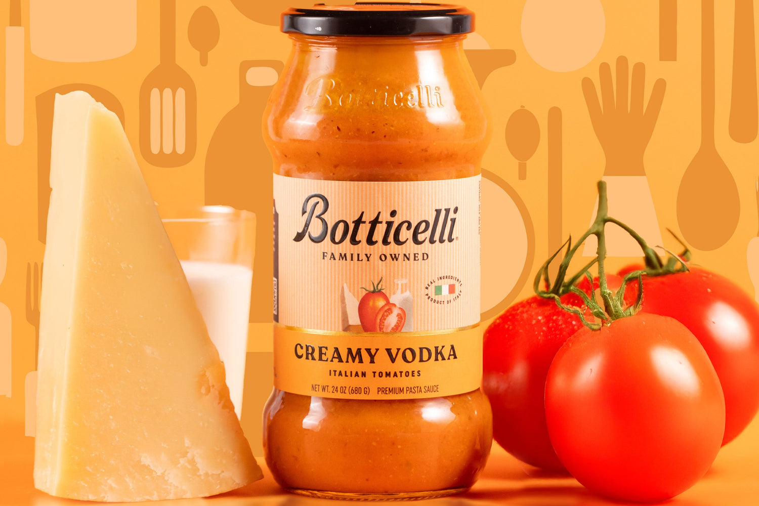 Creamy Vodka with ingredients next to it