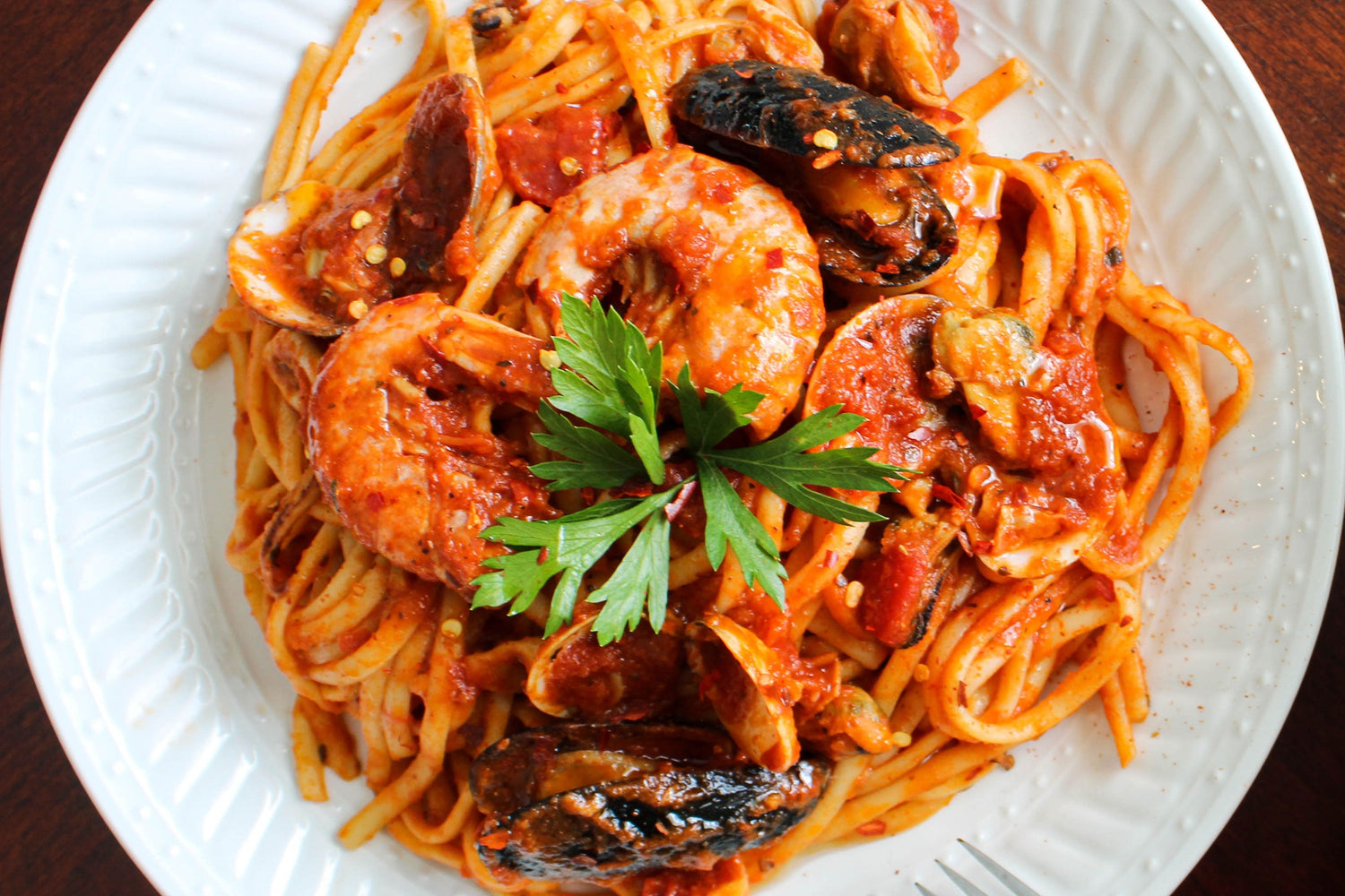 Spicy Seafood Marinara with Linguine