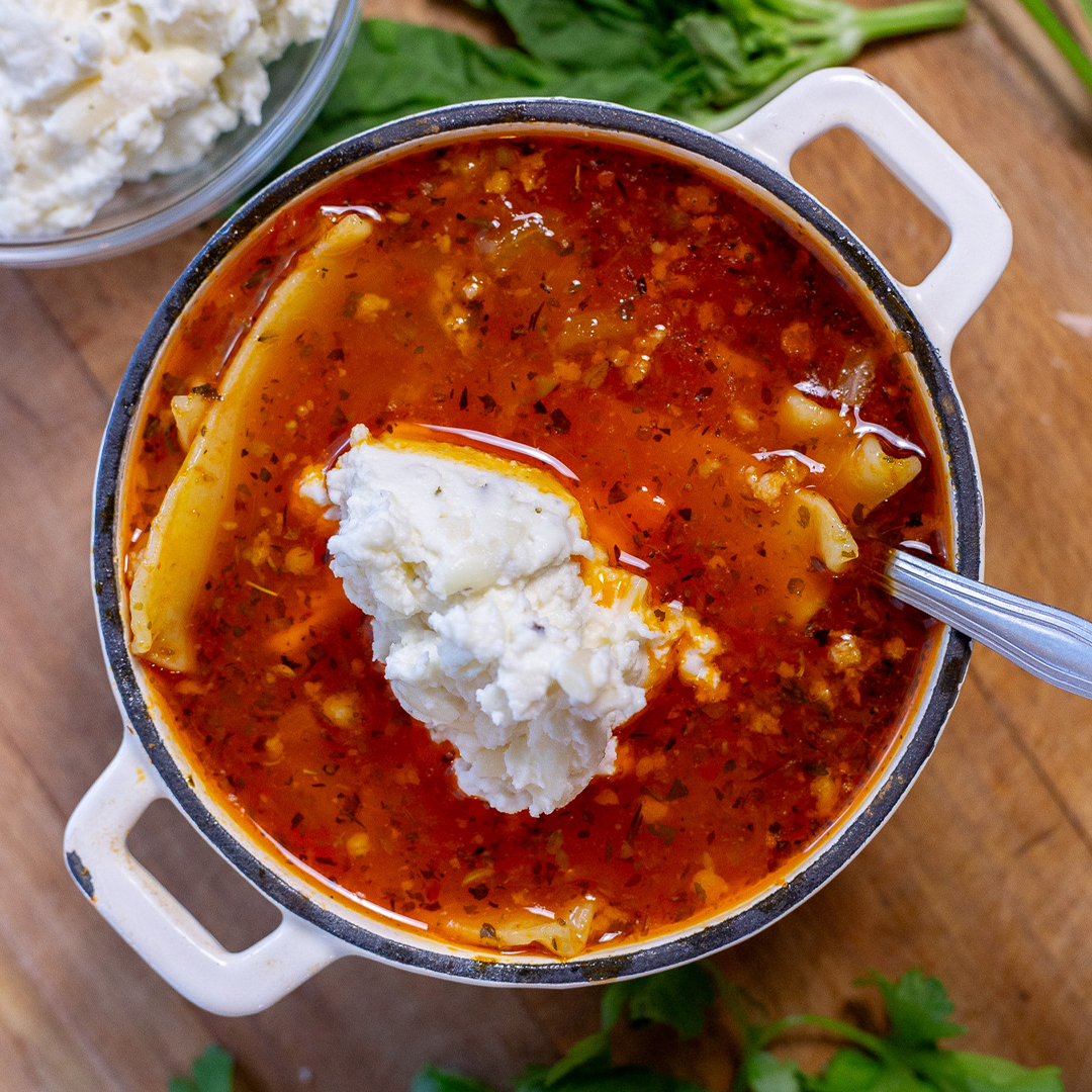 lasagna soup with grilled pepper pasta sauce