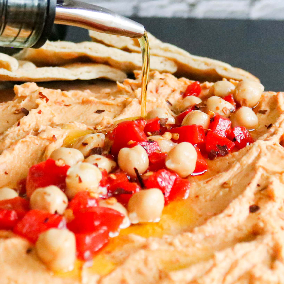roasted red pepper over hummus