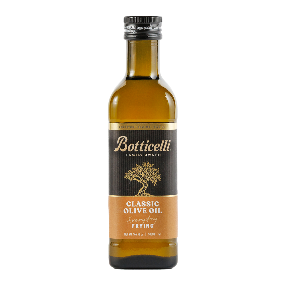Bottle of Botticelli olive oil on a white background