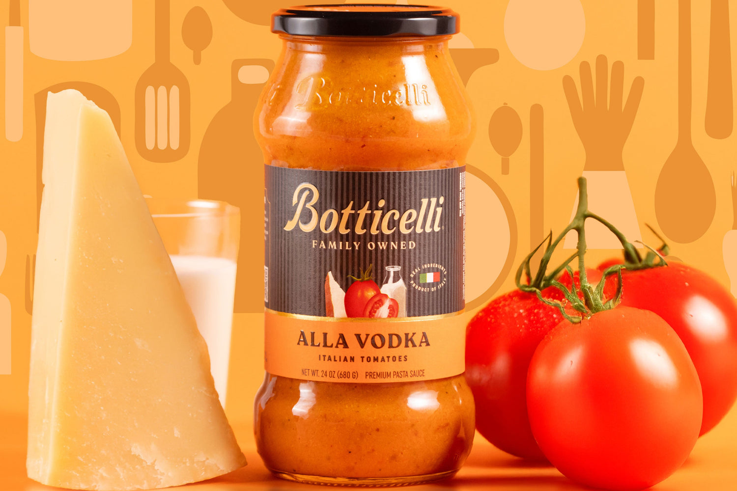 Alla Vodka Sauce with ingredients next to it