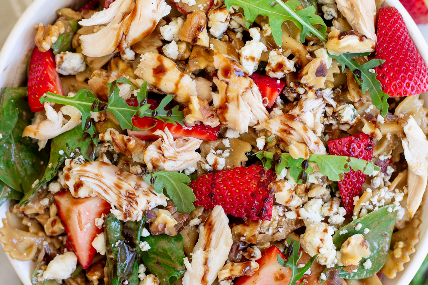 Creamy Strawberry Balsamic Pasta Salad