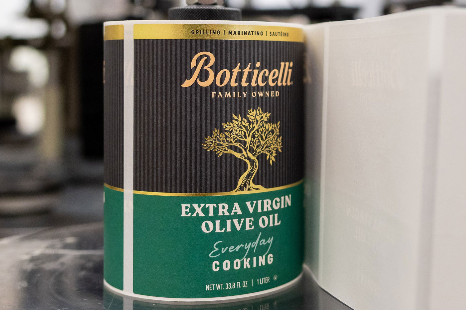 Roll of extra virgin olive oil labels in the manufacturing plant