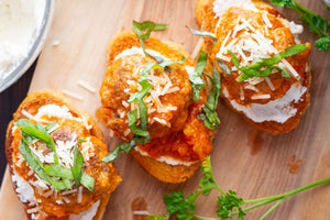 Vodka Sauce Meatballs on Ricotta Toast