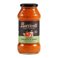 Botticelli creamy tomato & basil pasta sauce jar on a white background