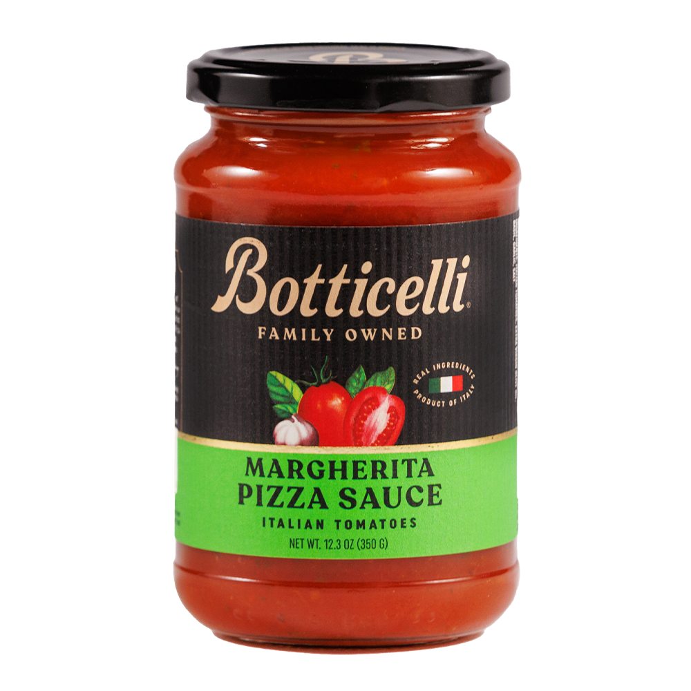 Jar of Botticelli Margherita Pizza Sauce on a white background