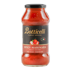 Bottle of Botticelli Spicy Marinara pasta sauce on a white background