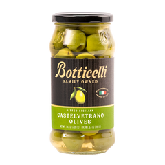 Jar of Botticelli Castelvetrano Olives on a white background