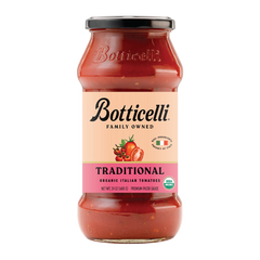 Jar of Botticelli pasta sauce on a white background