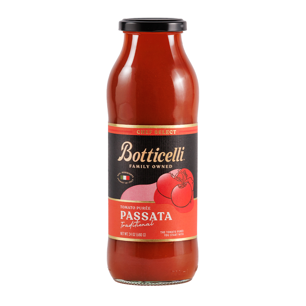 Bottle of Botticelli Passata on a white background